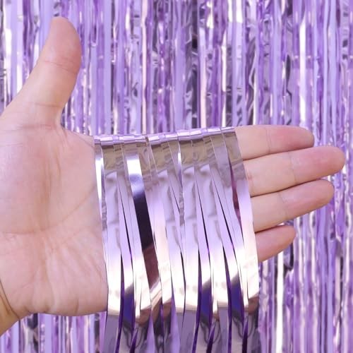 2 Pack Fringe Curtains Backdrops, Foil Fringe Curtains, Door Light Purple