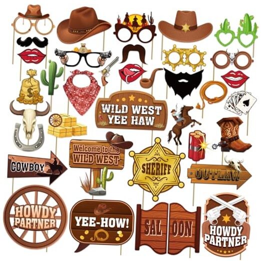 36Pcs Country Party Decorations Photo Booth Props, Western Photo Booth Props