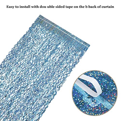 4 Pack Party Foil Curtain – 3.3 ft x 6.6 ft Wavy Photo Booth Light Blue