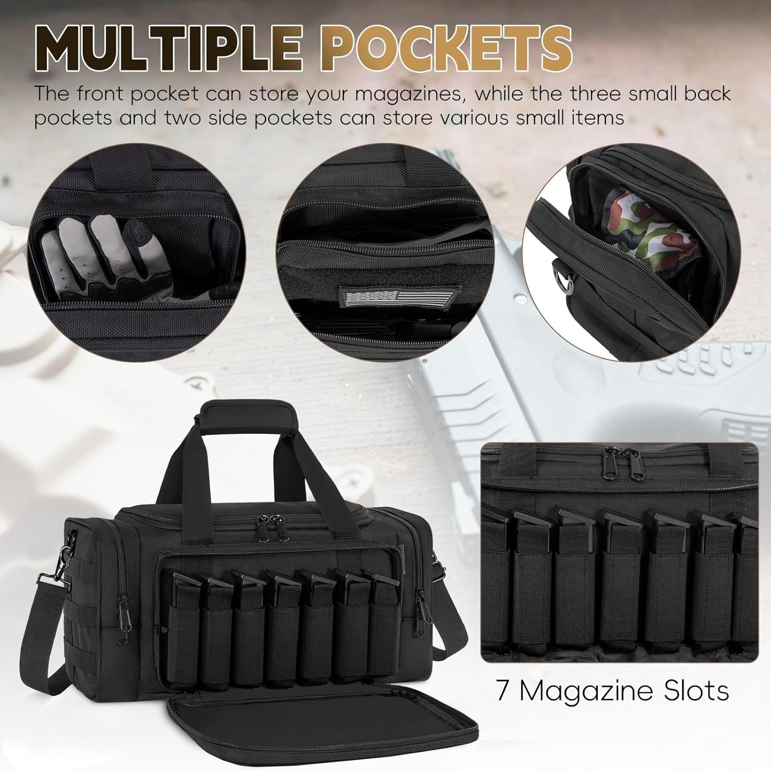Tactical Pistol Range Bag with Mag Slots and Extra Storage