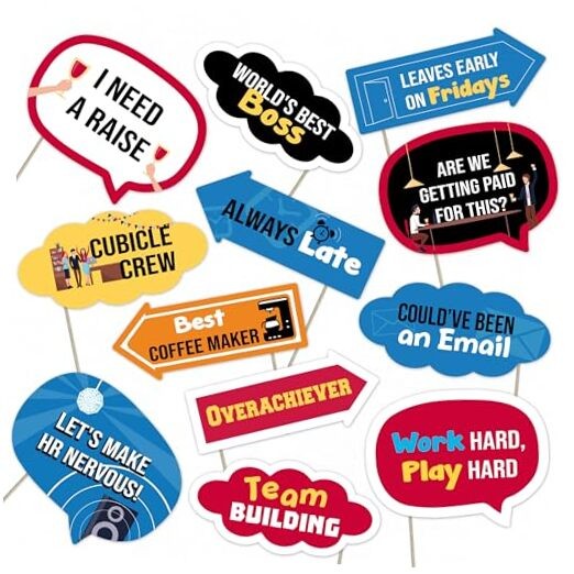 Office Party Photo Booth Props Set – Fun Work Celebration Decorations for 12