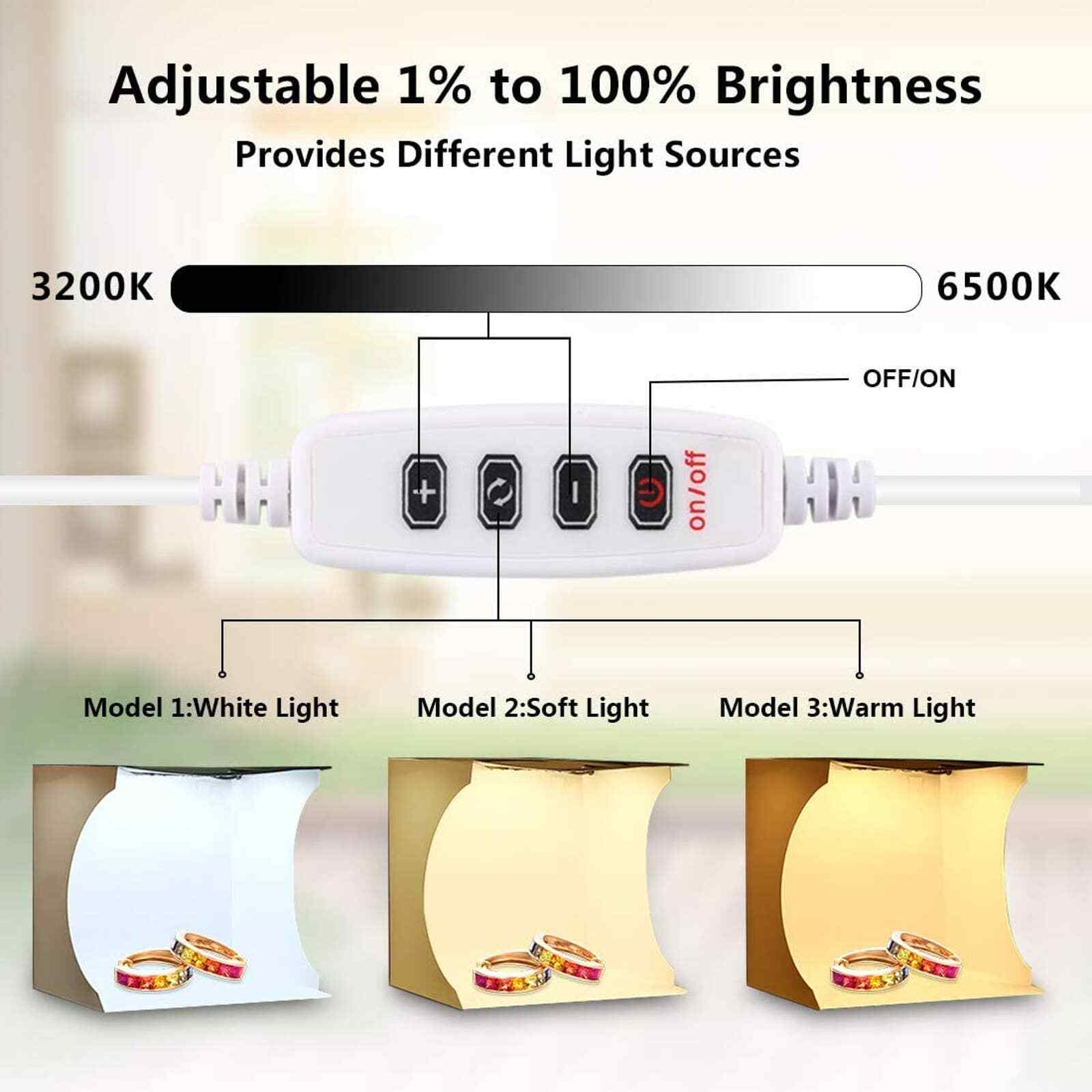 Photo Studio Light Box, Adjustable Lighting White/Warm/Soft Lighting