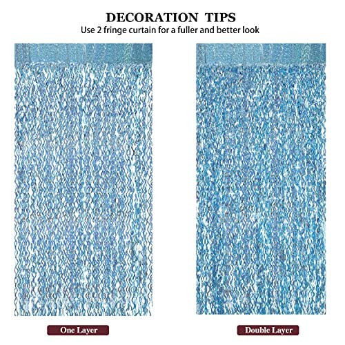 4 Pack Party Foil Curtain – 3.3 ft x 6.6 ft Wavy Photo Booth Light Blue