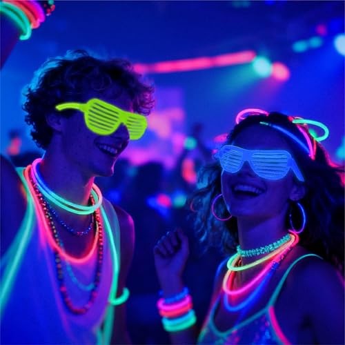 12Pcs Glow in The Dark Glasses,Neon Fluorescent Blacklight Eyeglasses Party