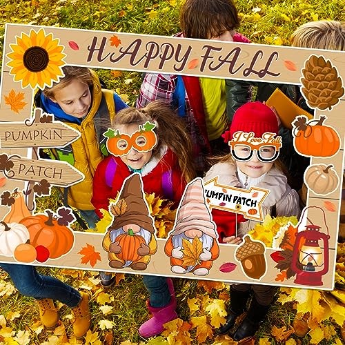 Fall Decor Happy Fall Gnomes Pumpkin Photo Booth Frame and Props for Autumn