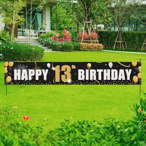 Happy Birthday Yard Banner, Officially Teenager 13,Birthday Party Hanging 13th