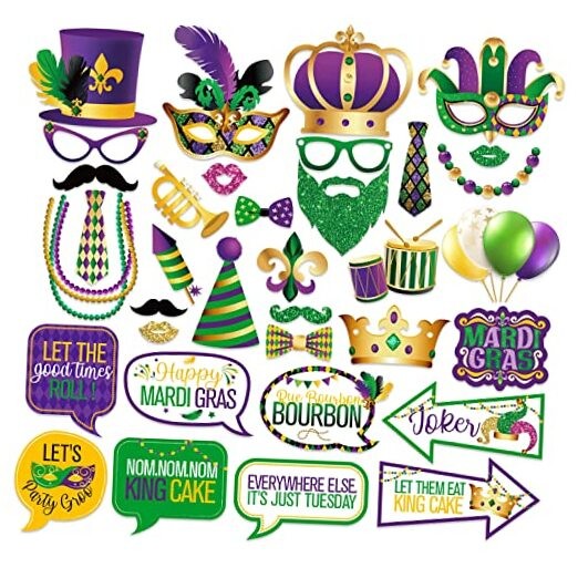 35PCS Mardi Gras Party Photo Booth Props for New Orleands Party Supplies