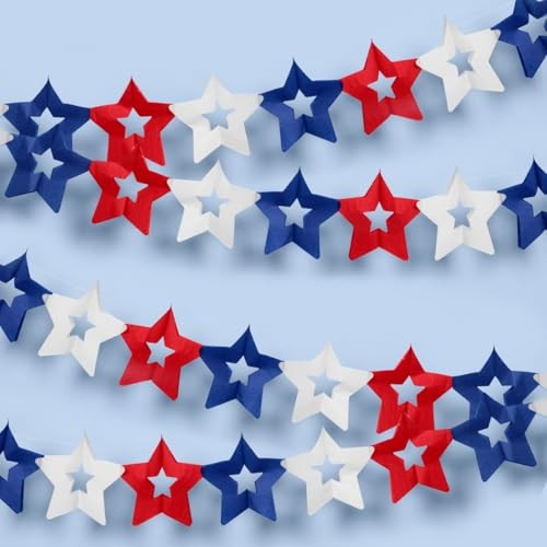 Red, White + Blue Paper Star Banner | Set of 2, 10ft | 4th of July Banner,