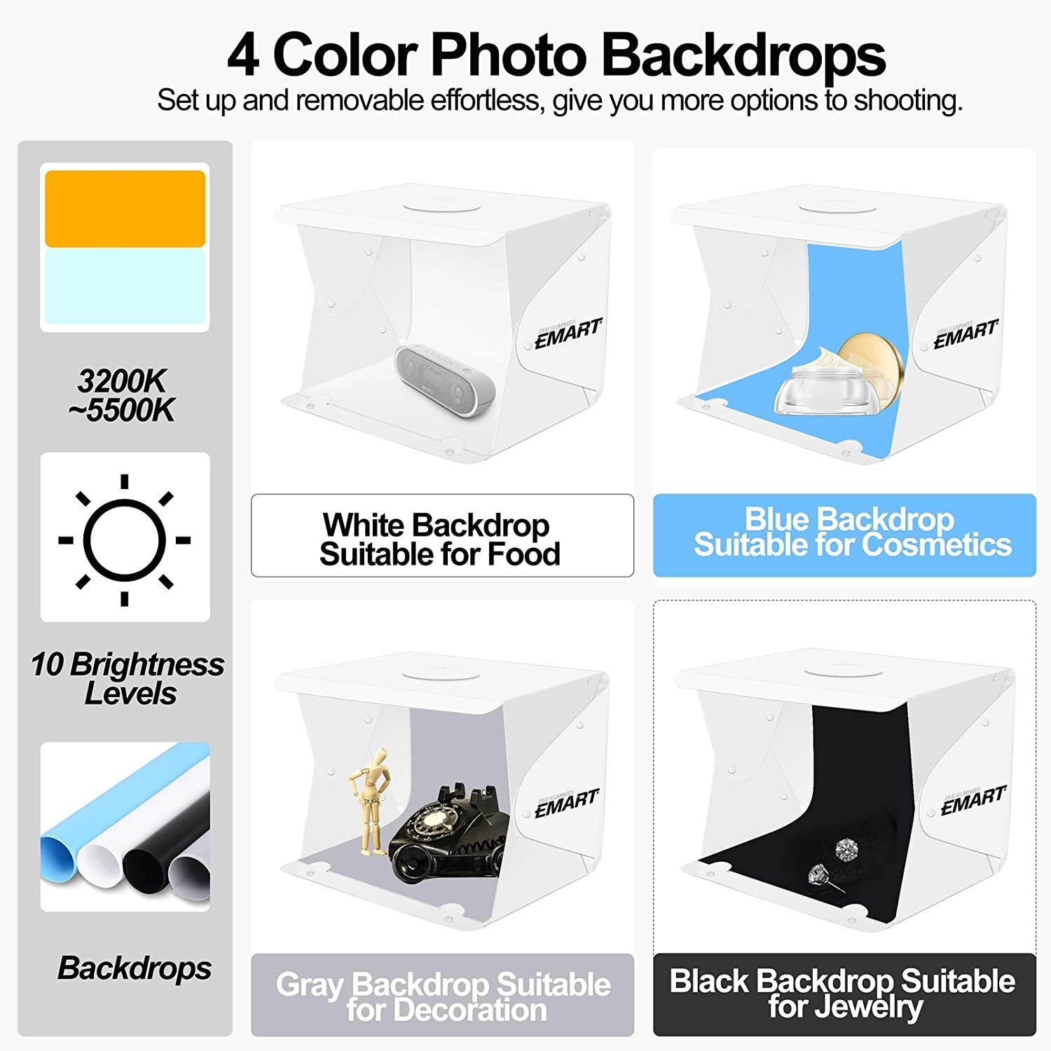 Caja de luz de caja de luz plegable con 4 colores de fondo para fotografía 2023