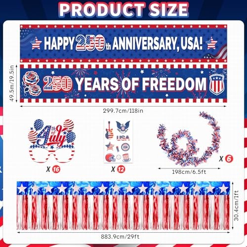 Qpout 250th Anniversary USA Decorations Set, Patriotic Party Supplies with 2