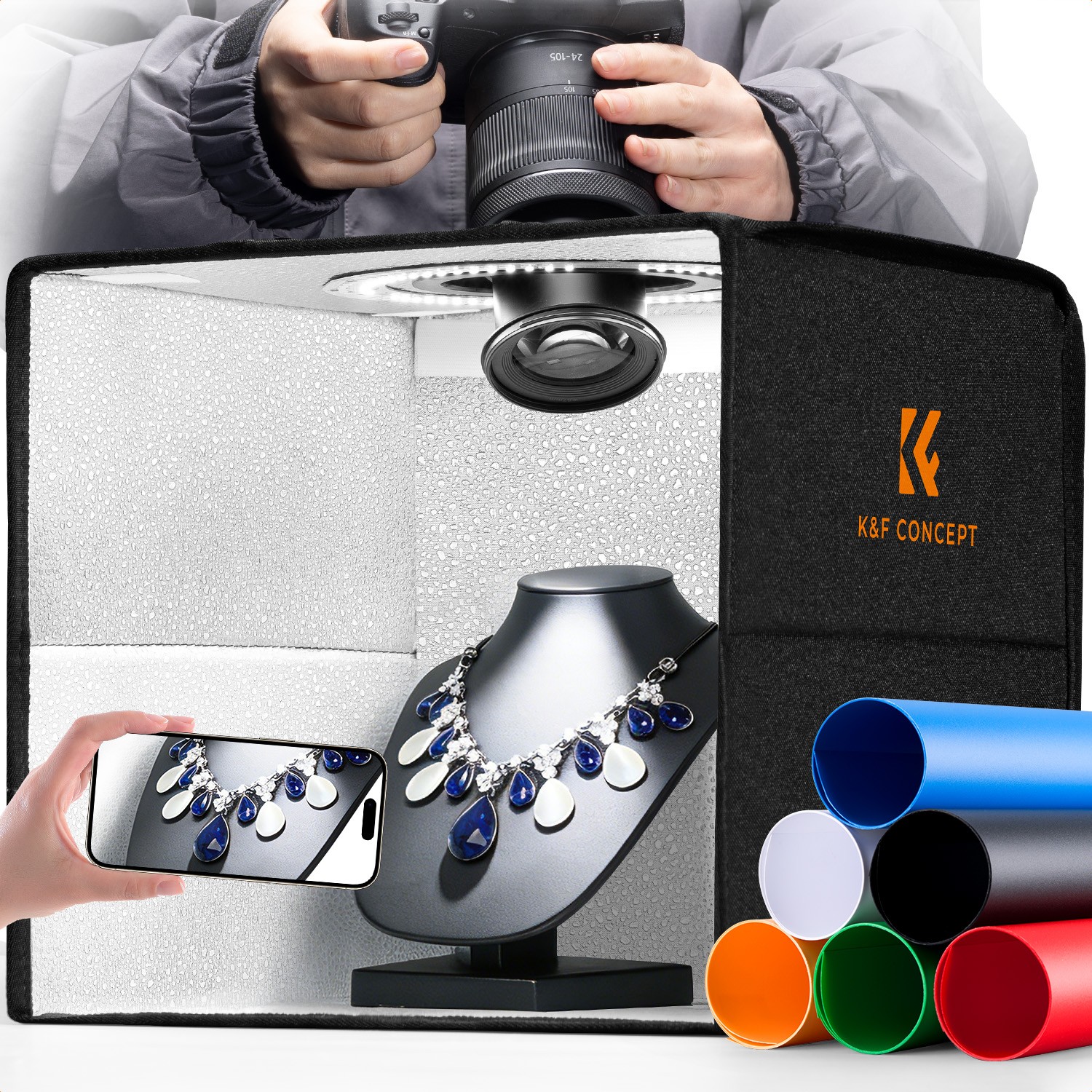 K&F CONCEPT LED Light Box Photo Studio with 6 PVC Backdrops for Jewelry/Watch
