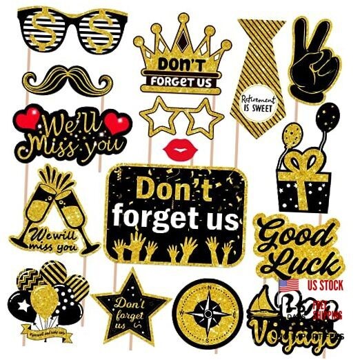 We Will Miss You Decorations Photo Booth Props, Going Away Party Black Gold