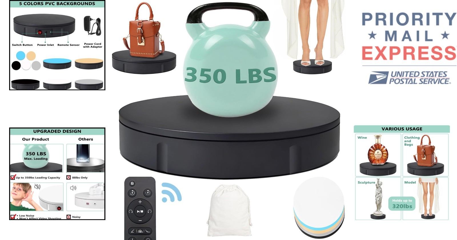 Professional 360° Remote Control Rotating Turntable – Quiet & Smooth Operation