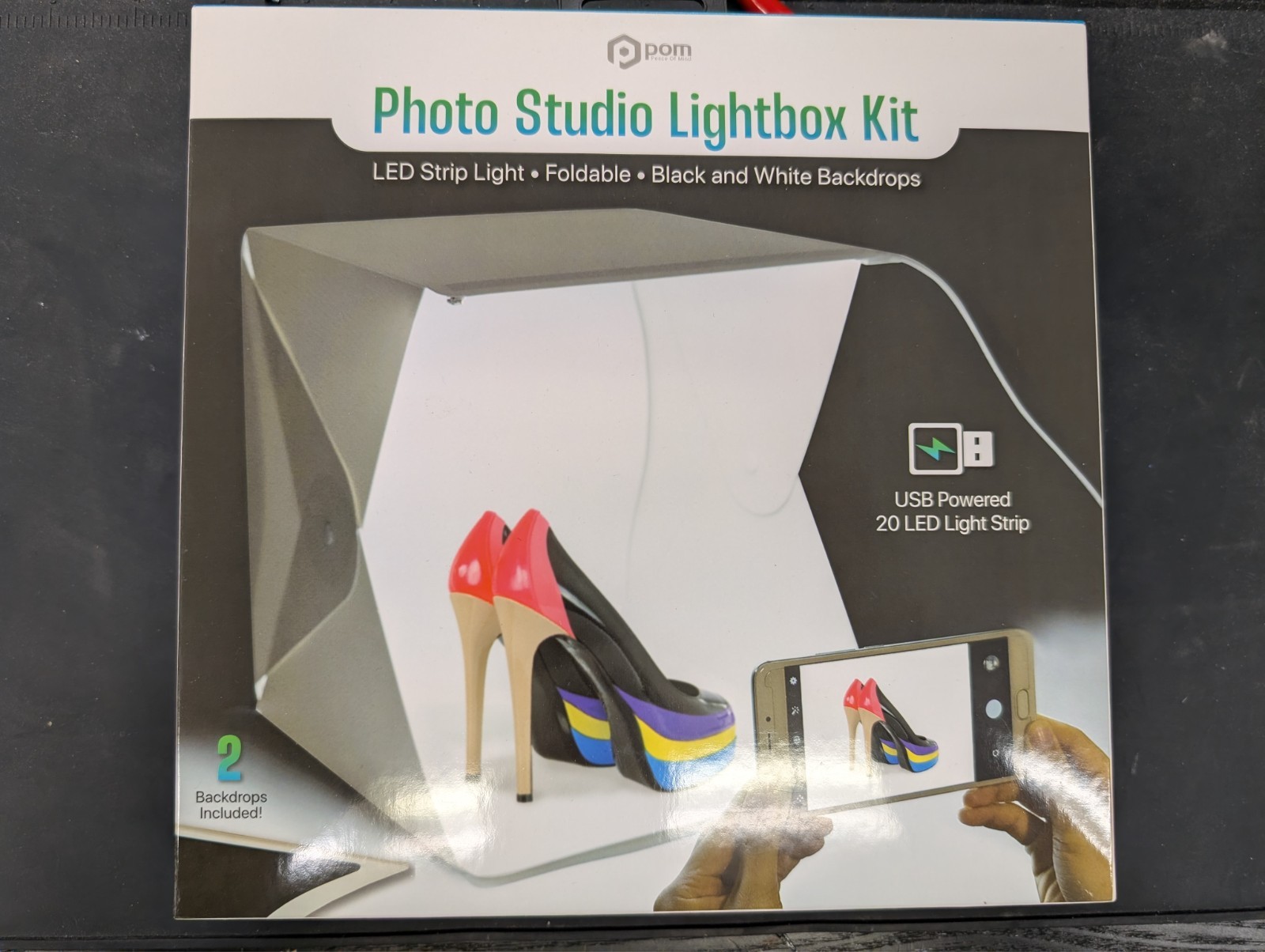 Photo Studio Lightbox Kit – LED Strip Light, Foldable, Black and White Backdrops