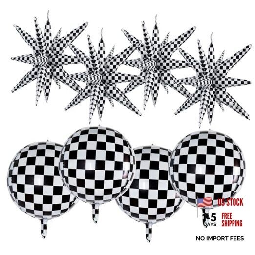 22Inch Black Checkered Large 4D Giant Round and Star 8Pcs Round Set-checkered