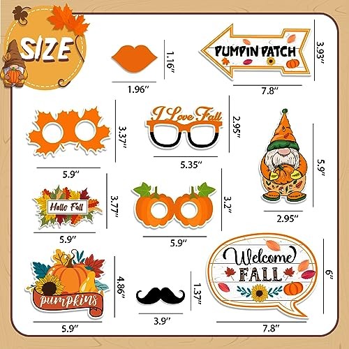 Fall Decor Happy Fall Gnomes Pumpkin Photo Booth Frame and Props for Autumn