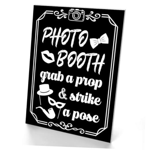 Briwooody Photo Booth Sign with Stand Retro Background Table for Indoor Classic