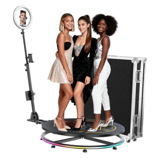 360 Photo Booth Machine for Parties with Flight Case,RGB Strip Light,Software