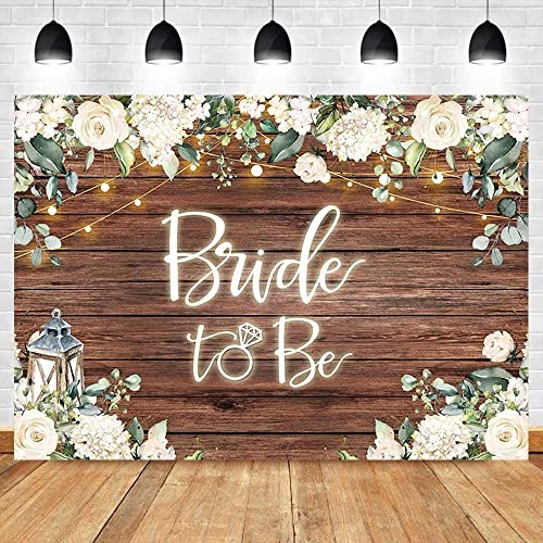 Bride to Be Bridal Shower Backdrop Rustic White Flowers Brown Wooden 7x5ft