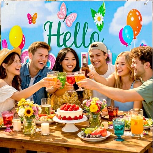 Spring Gnome Backdrop 8x6ft Hello Spring Garden Party Hello Spring Backdrop#02