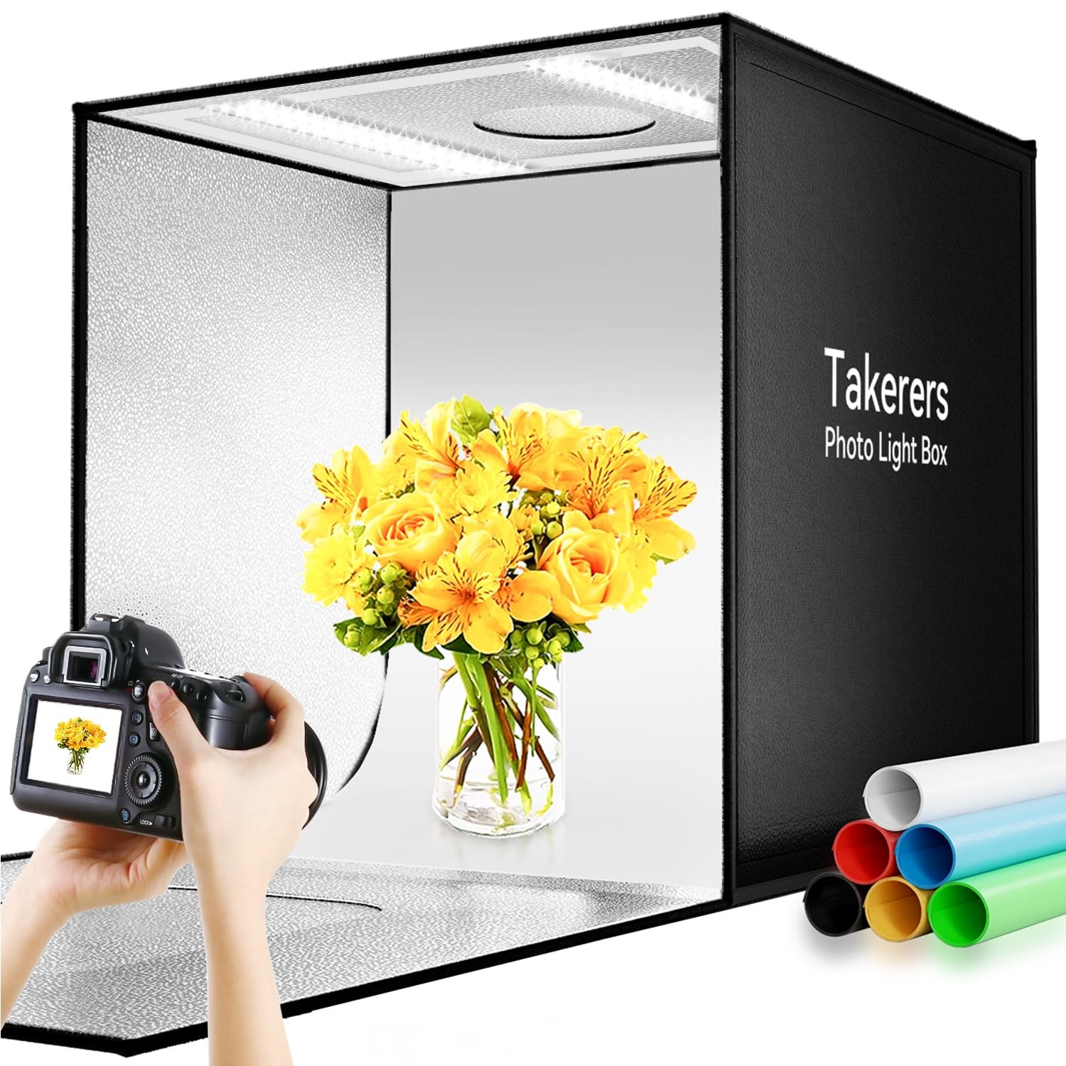 Photo Light Box Photography, Takerers Bi-Color Dimmable 24 24*24 Inch, Black