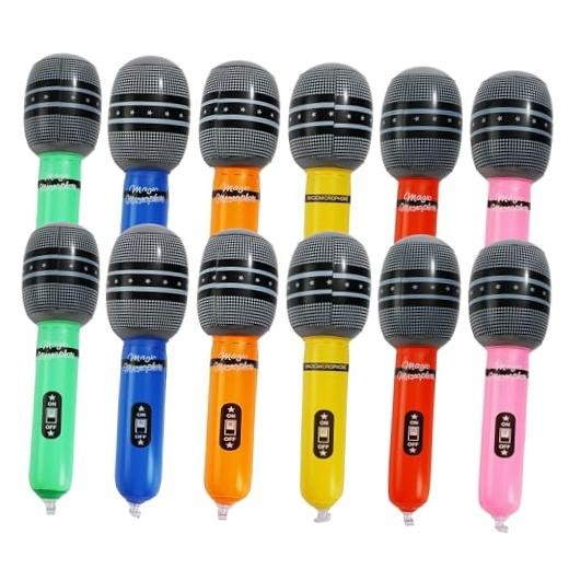 12Pcs Inflatable Microphone Party Favors – 6 Colors Aluminum Film, 9.8 Inch