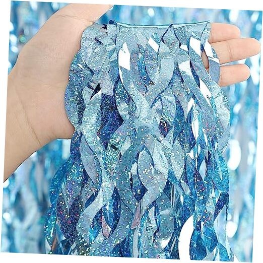 4 Pack Party Foil Curtain – 3.3 ft x 6.6 ft Wavy Photo Booth Light Blue