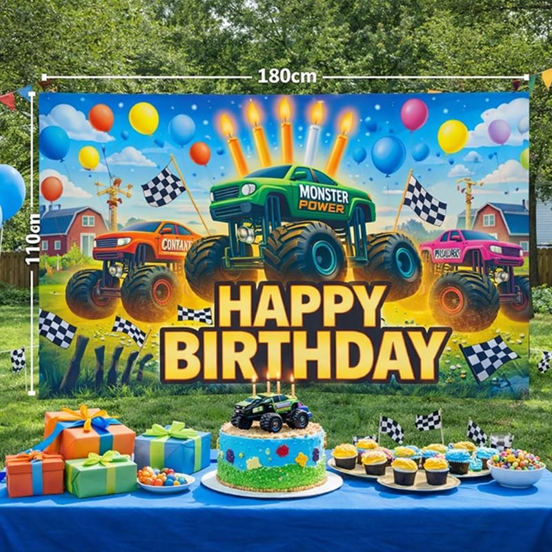 Truck Birthday Decorations Banner 71×43 Inch, Truck Birthday Party Multicolor2