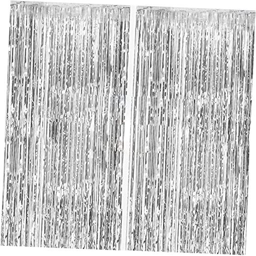 2 Pack Foil Curtain Party Streamers Metallic Tinsel Foil Fringe 2 Pcs Silver