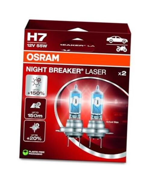 NIGHT BREAKER LASER +150% Brighter Halogen Headlight Lamp, 64210NL 2 Lamps H7