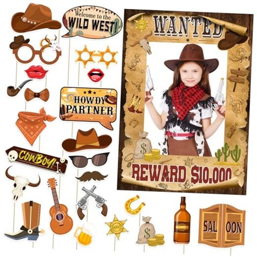 West Wanted Photo Booth Props Selfie Frames & 25 Pieces Western Photo Booth