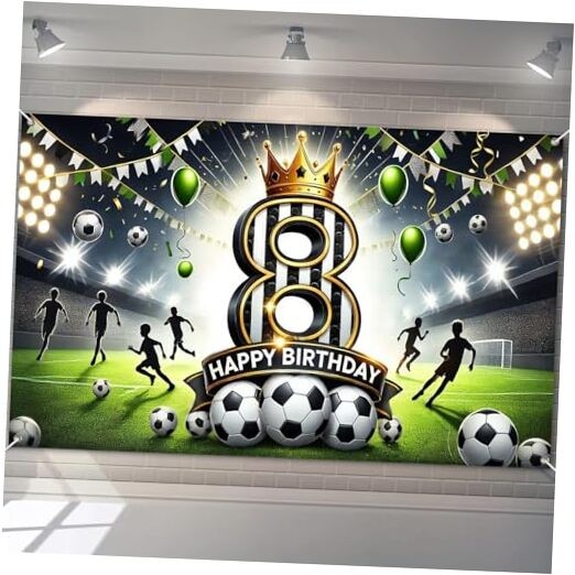 Happy 8th Birthday Soccer Party Banner Stadium Field 8th Birthday Banner