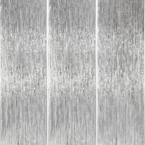 Streamers Tinsel Backdrop 8.2FT Metallic Tinsel Foil Fringe 3pcs Silver