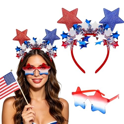 4th of July Patriotic Headband and Star Sunglasses Set Red White 4th of July-1