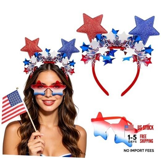 4th of July Patriotic Headband and Star Sunglasses Set Red White 4th of July-1