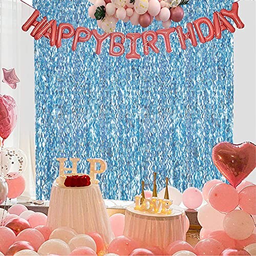 4 Pack Party Foil Curtain – 3.3 ft x 6.6 ft Wavy Photo Booth Light Blue