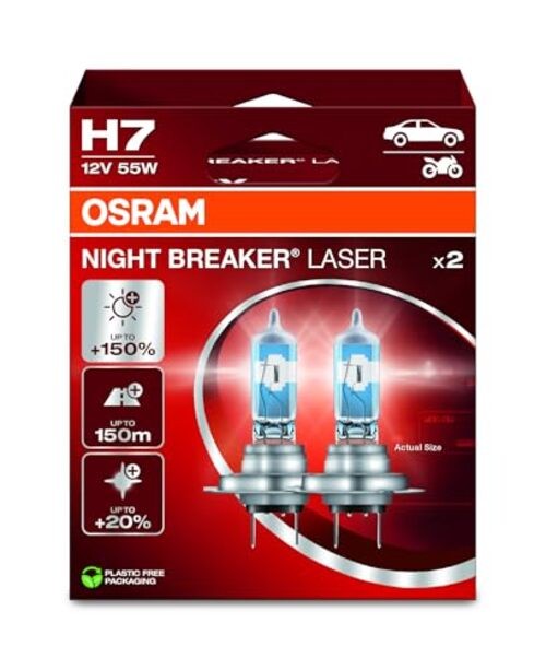 NIGHT BREAKER LASER +150% Brighter Halogen Headlight Lamp, 64210NL 2 Lamps H7
