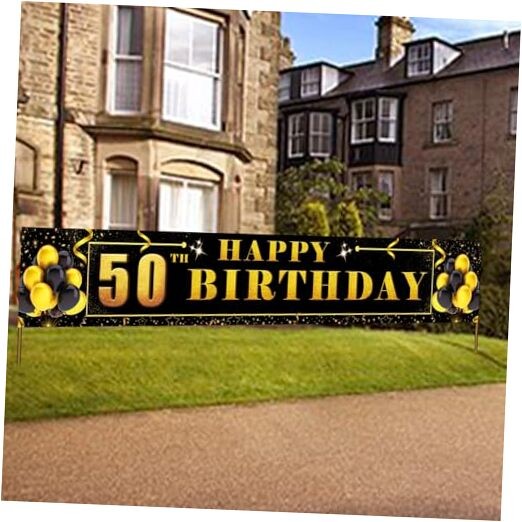 Happy 50th Birthday Background Banner 118.2″X19.7″ Super Large BLACK 50TH