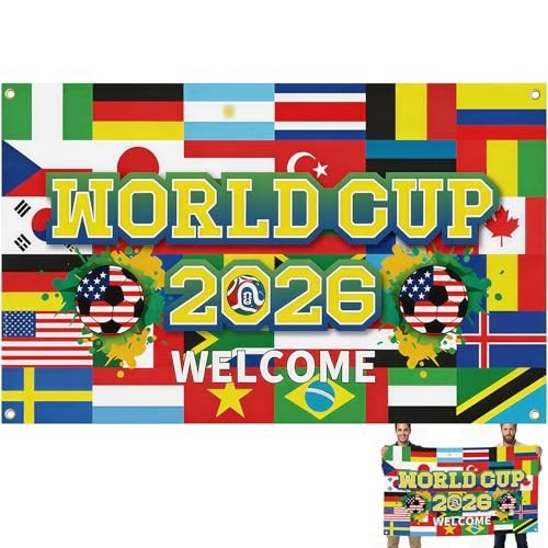 2026 Soccer Cup Backdrop, 71″×43″ Large World Tournament Cup Banner for Fans,