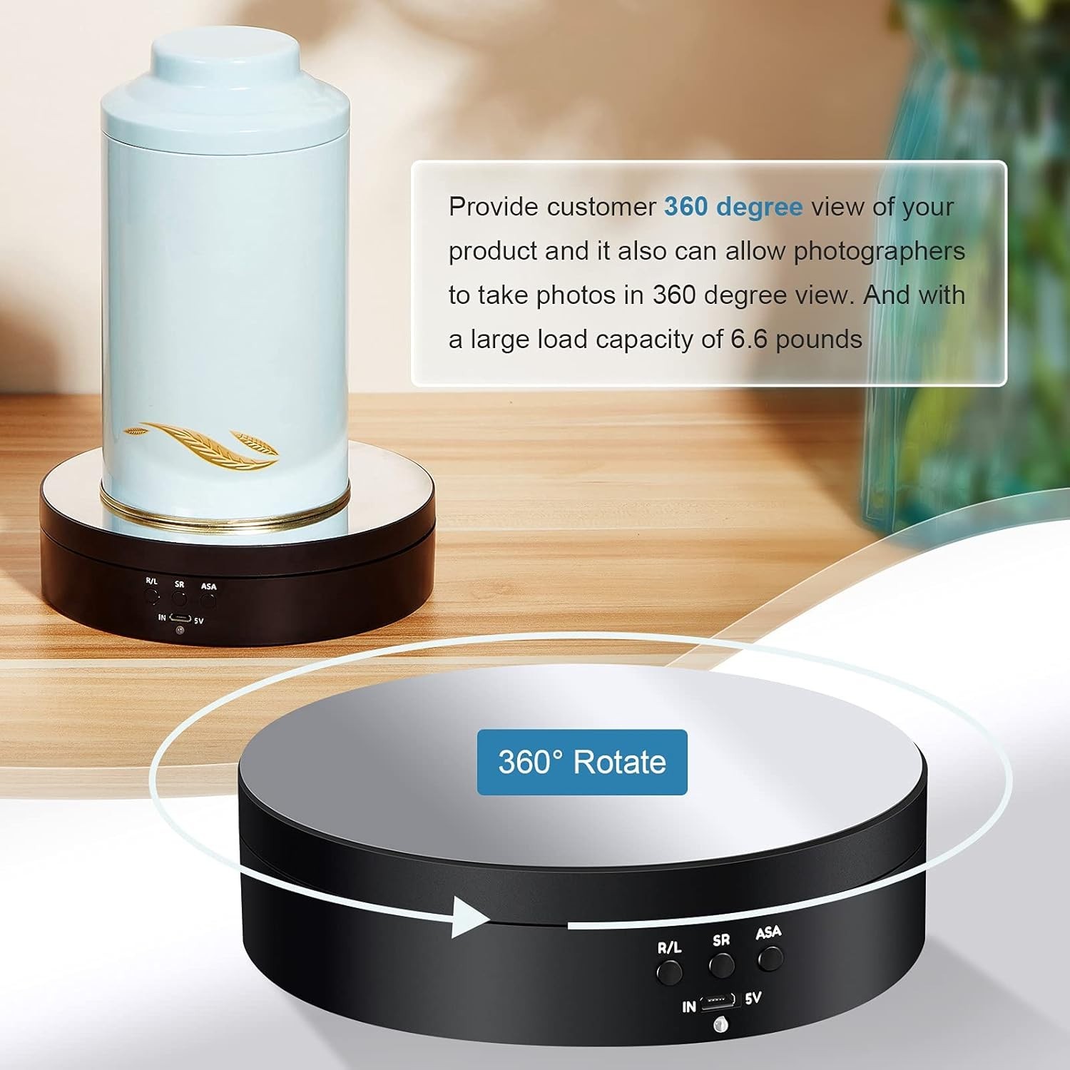 360 Degree Rotating Display Stand with USB Power, Black