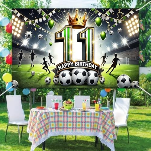 Happy 11th Birthday Soccer Themed Party Banner Stadium 11th Birthday Banner
