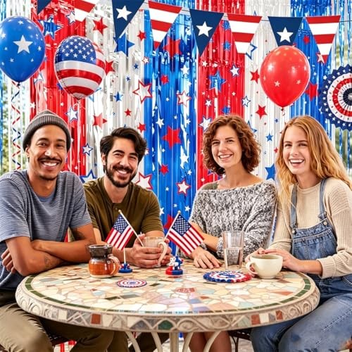 3 Pack 4th of July Decorations 3.3 x 6.6 Ft Patriotic Party Fringe Curtain