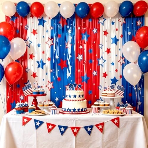 3 Pack 4th of July Decorations 3.3 x 6.6 Ft Patriotic Party Fringe Curtain