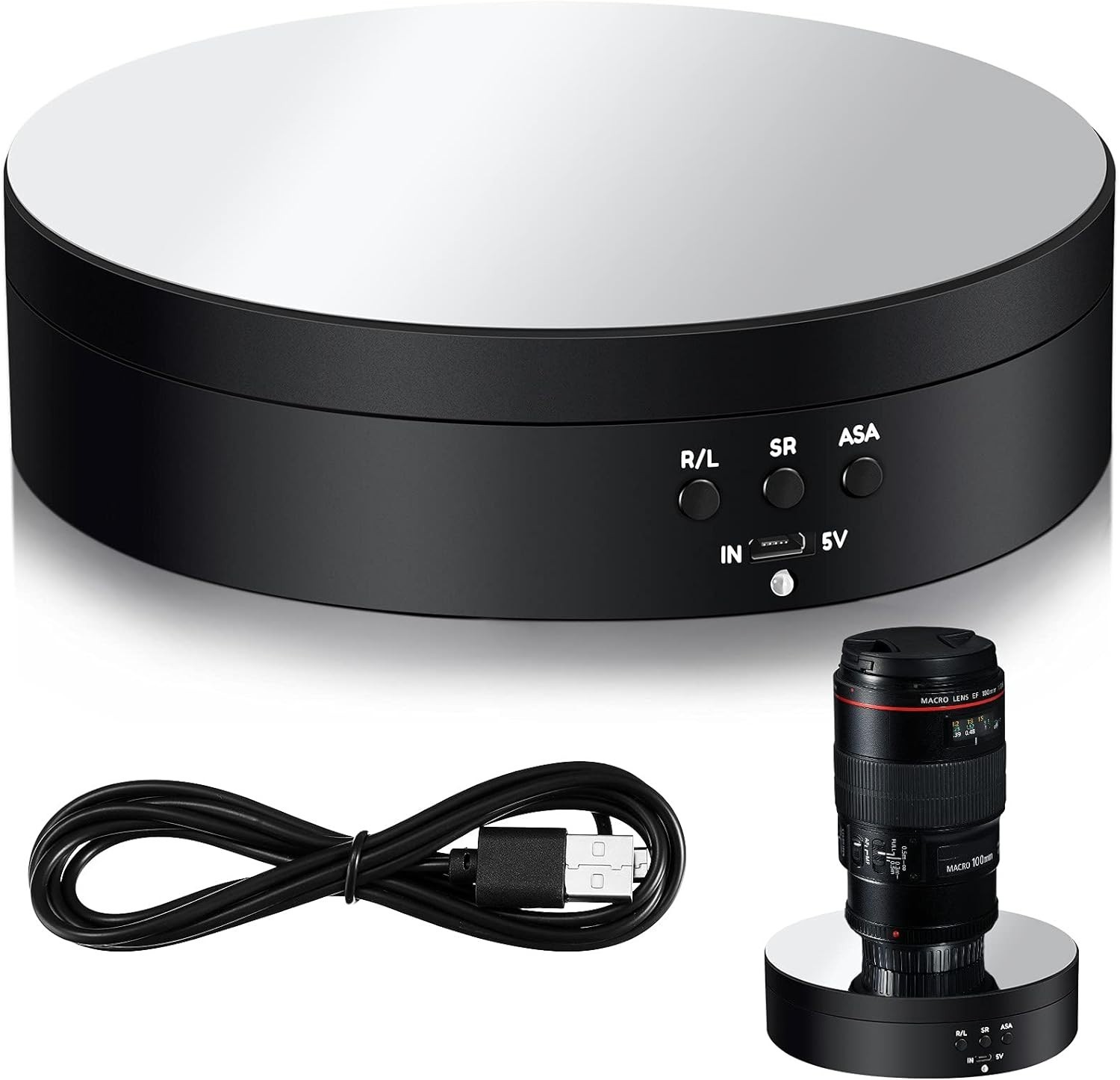 360 Degree Rotating Display Stand with USB Power, Black