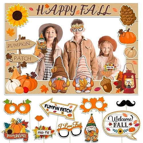 Fall Decor Happy Fall Gnomes Pumpkin Photo Booth Frame and Props for Autumn