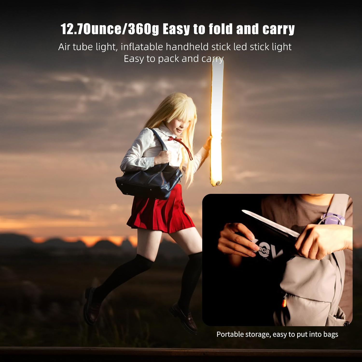 Handheld LED Photography Lightning Wand 35.5Inch/90Cm Portable Inflatable Video