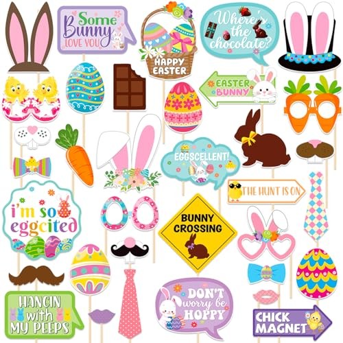Easter Party Decorations Happy Easter Photo Booth Props Kit Cute Eggs Bunny