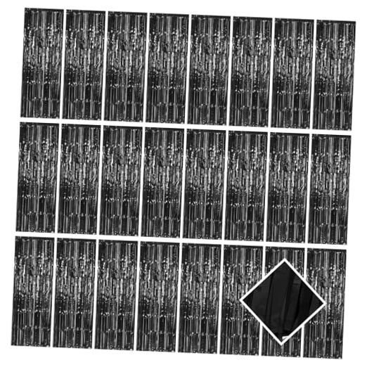 Foil Curtain Backdrop 3.2ft x 6.6ft Metallic Tinsel Fringe 24 Pack Black