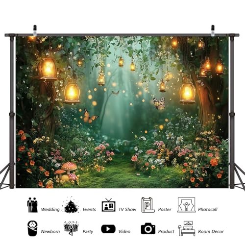 Spring Enchanted Forest Backdrop, Fairy Tale Wonderland Garden 7X5FT Green