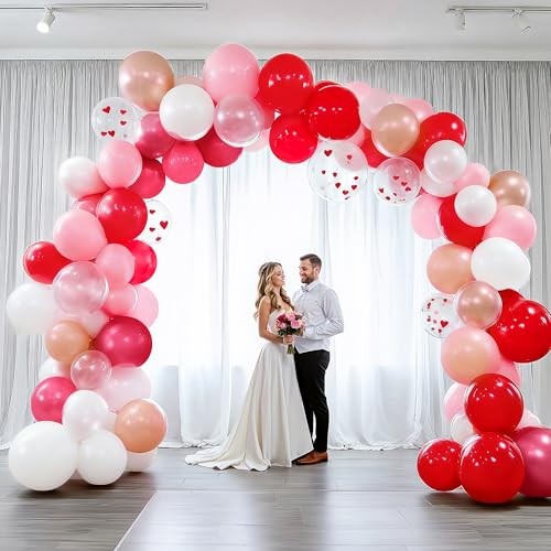 338 Pcs Valentine’s Day Balloon Arch Set, Red White and Pink Balloons with
